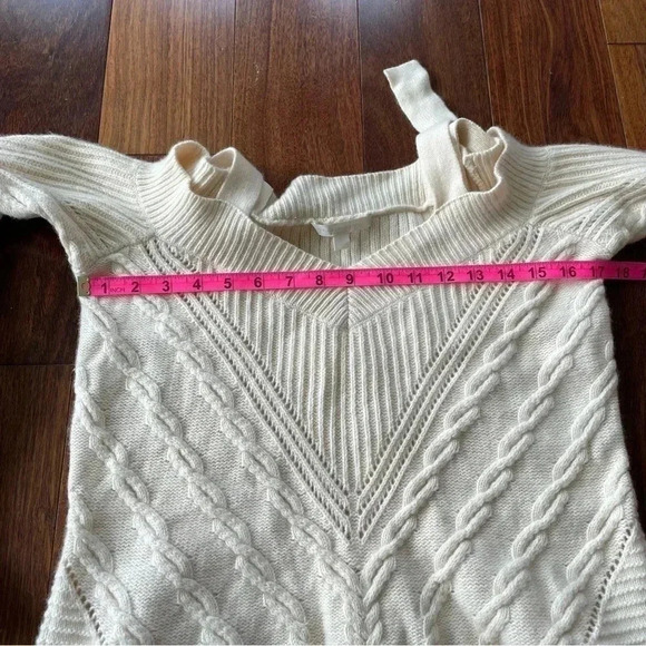 Jonathan Simkhai Tan Wool Off the Shoulder Sweater Cable Knit Beige Buckle XS - Picture 11 of 13